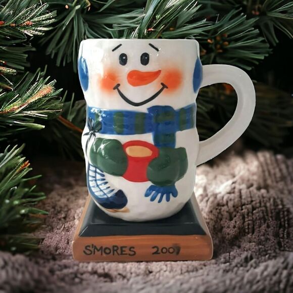 Snowman Smores Ceramic Mug Cup Coffee Handpainted Hot Chocolate Christmas Winter - Picture 1 of 15